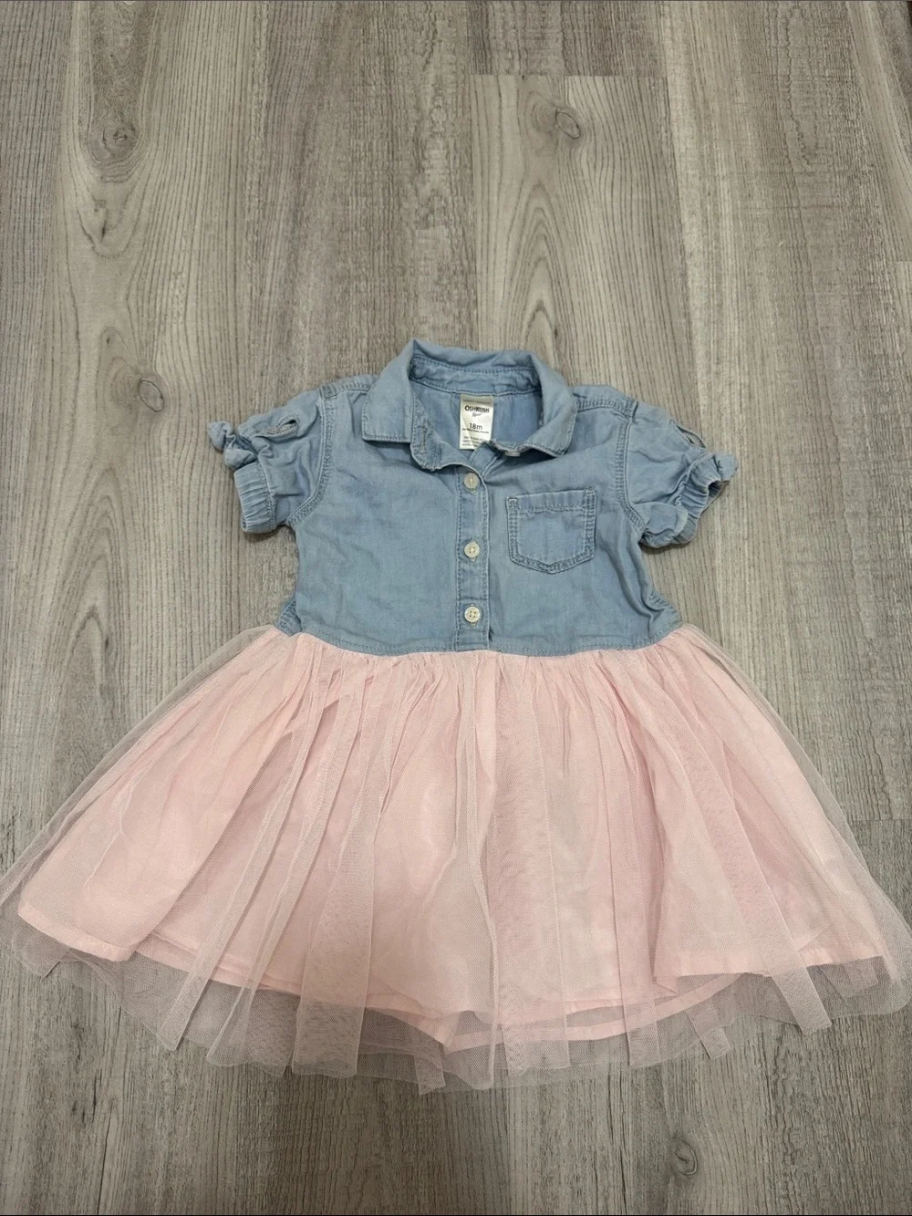 Y2K OshKosh B'gosh Light Blue Chambray Top with Pink Tulle Skirt Dress